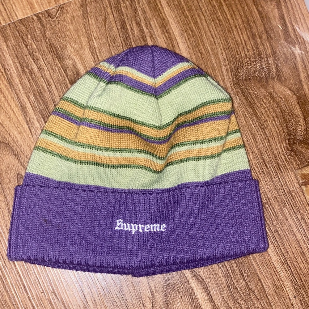 Supreme Purple & Green Striped Beanie
